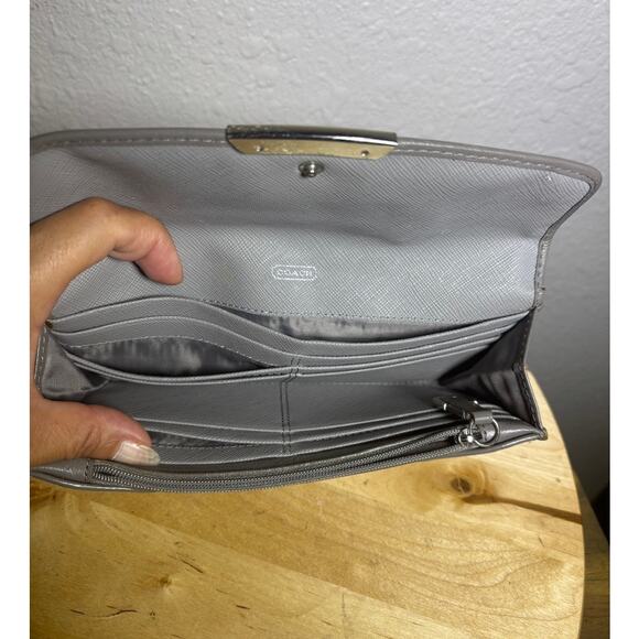 Coach Madison Slim Envelope Fabric Needlepoint Op Art Mahogany Wallet - Picture 5 of 8